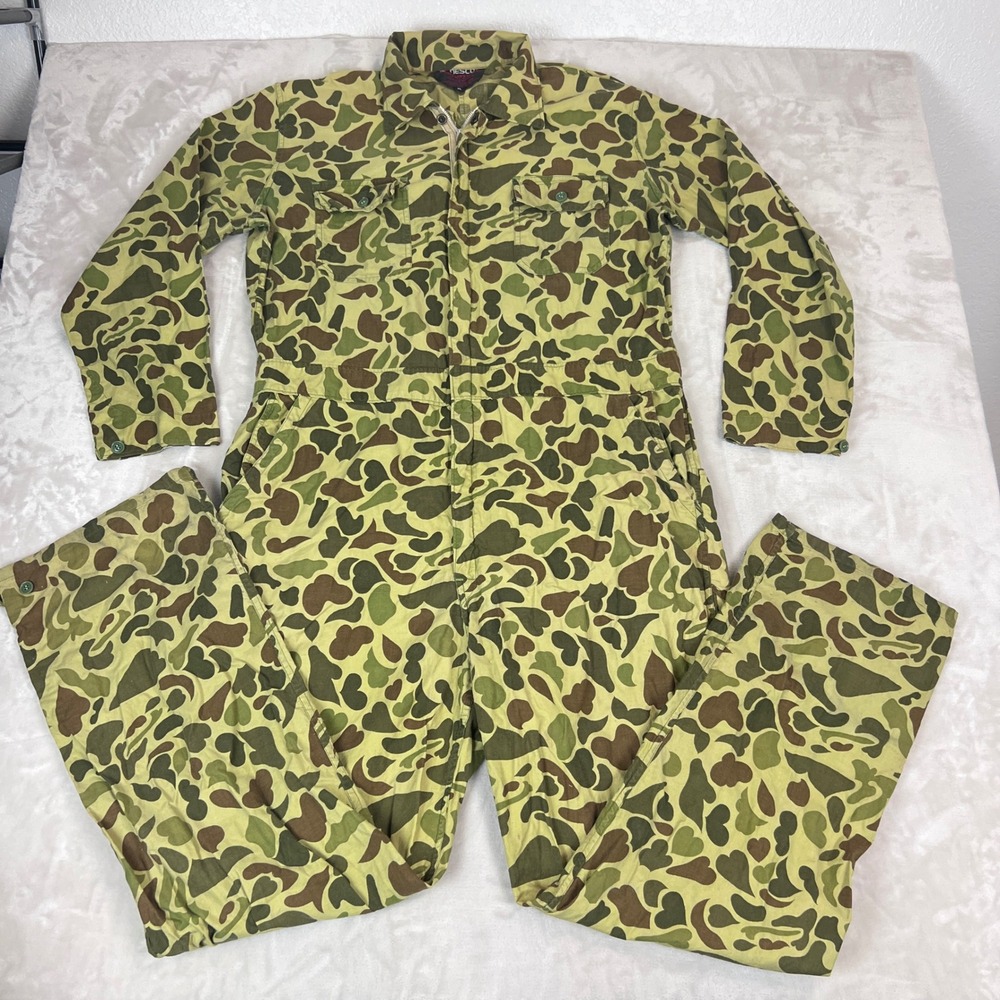 VTG Nesco Coveralls Mens XL Green Cotton Camo Duck Hunting Utility Suit Gorpcore